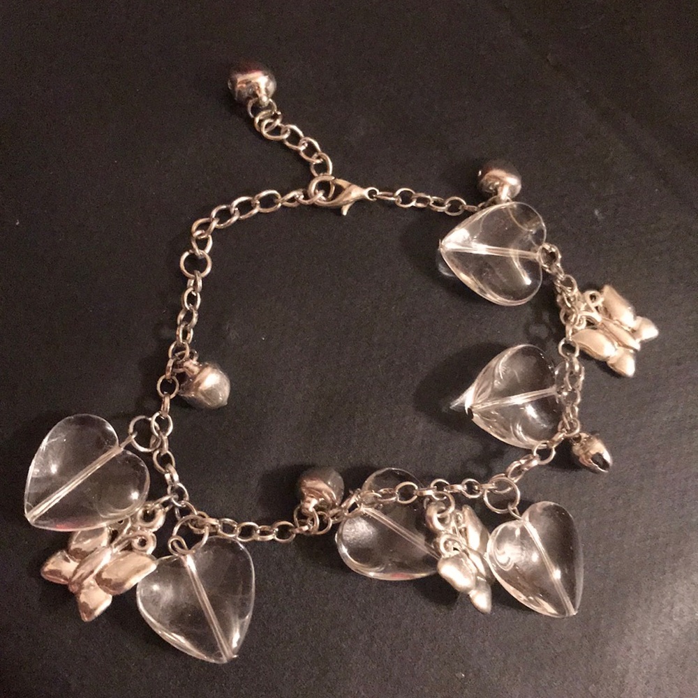 Clear heart and silver butterfly charm bracelet